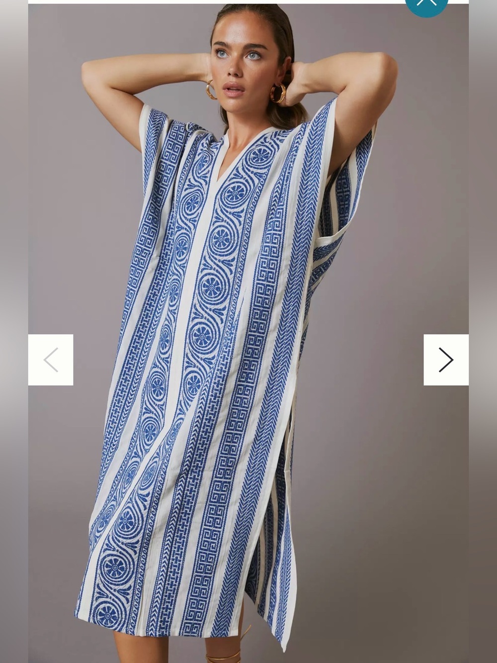 Maeve Anthropologie Blue Grecian Cotton Lurex Caftan Cover Up One Size